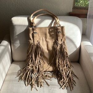Large boho leather tote bag, barely used, excellent condition